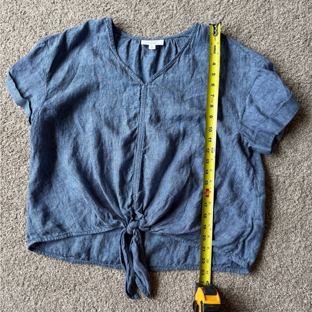 Charter Club Luxury Linen Front Tie Blue Lagenlook Top - Picture 8 of 10
